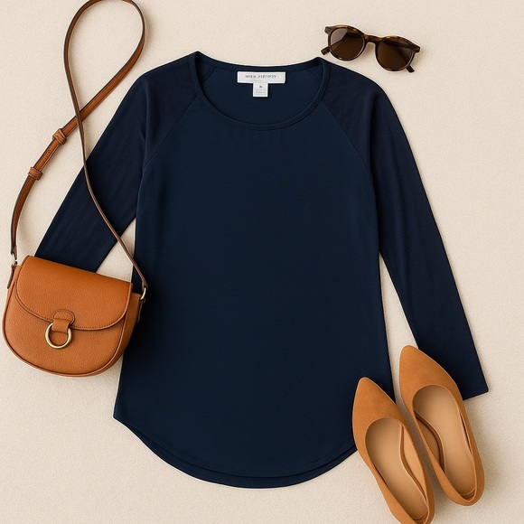 French Connection Classic Navy Long Sleeve Top Minimalist Workwear M - Picture 1 of 9